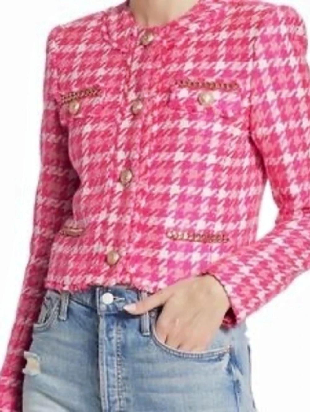Generation Love Kristen Tweed Jacket Pink & White Small - Picture 2 of 13